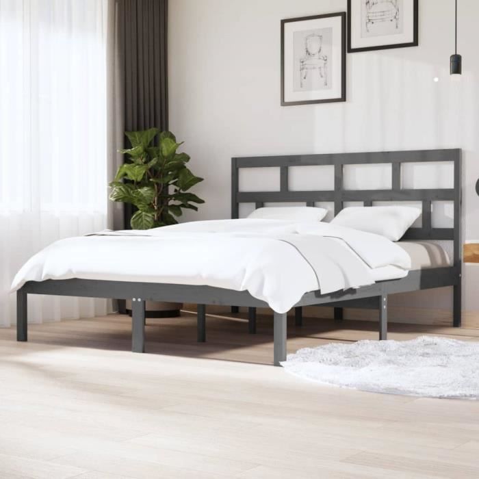 famirosa cadre de lit gris bois massif 180x200 cm super king-235