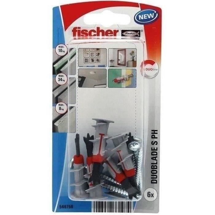 FISCHER - Cheville duoblade avec vis tête ronde blister de 6