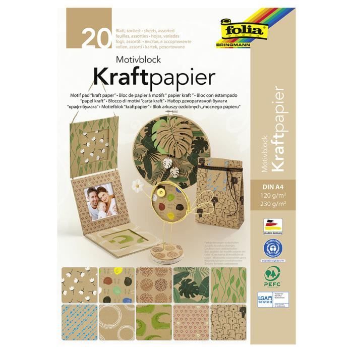 20 feuilles papier et carton kraft à motifs A4 120g/230g