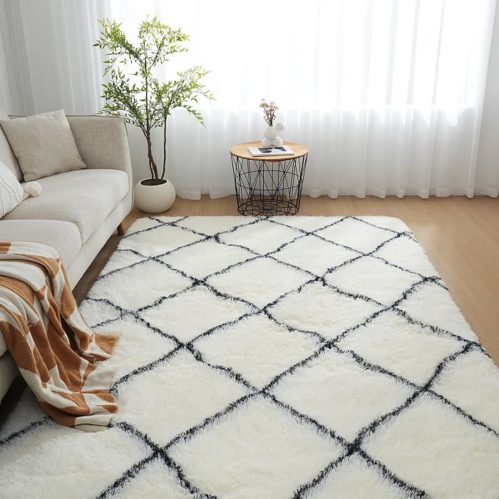 Tapis Shaggy Noir 200x200 Cm à Poils Longs - Polyester Doux Et Moelleux, Antidérapant - Pour Salon, Chambre, Décoration Moderne - 13
