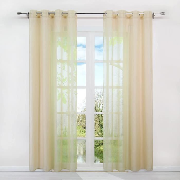 Voilage Transparent Novelia 140x230 Cm Avec Œillets - Blanc Classique Pour Salon/Chambre