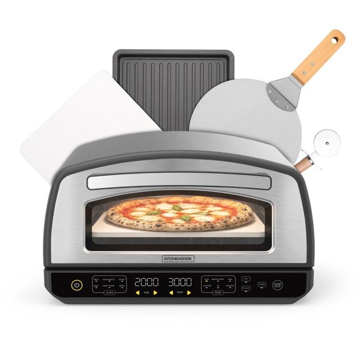 Kitchencook - Four à Pizza - 2000w - Jusquà 450°c - 12 Programmes - Plaque De Cuisson En émail Pelle Et Coupe Pizza En Inox
