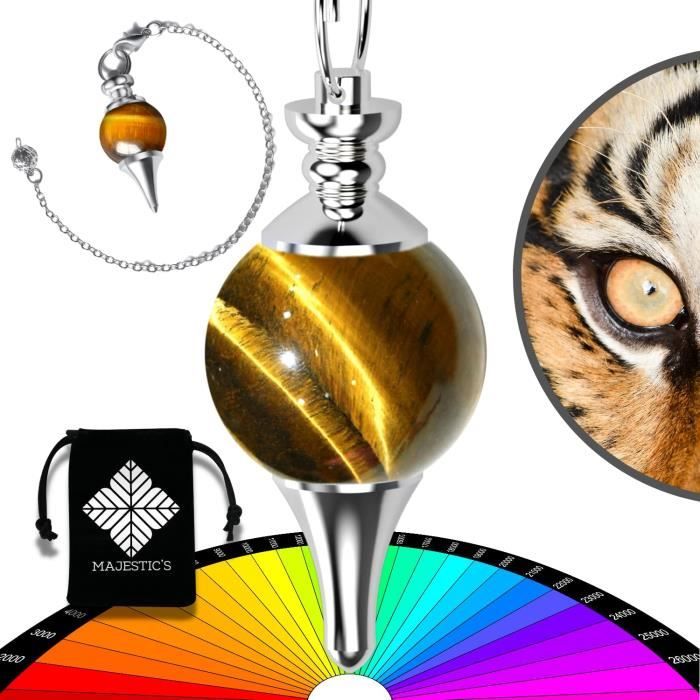 Pendule divinatoire de Radiesthésie en Œil de Tigre – Pendule Sephoroton en Pierre Naturelle – 14 GR [GARANTIE A VIE]