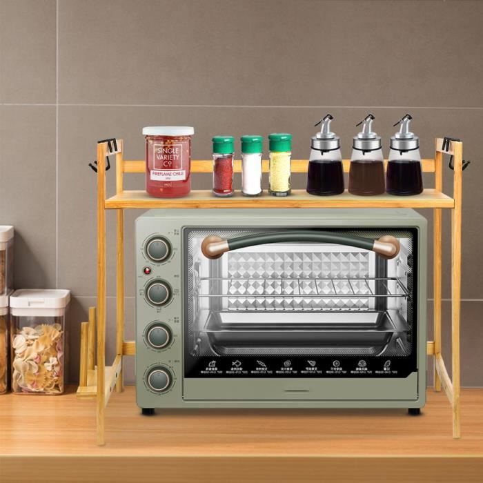 Support Micro-Ondes - MENGDA - Étagère en Bambou - Rangement Cuisine - Design Pratique - Économie dEspace