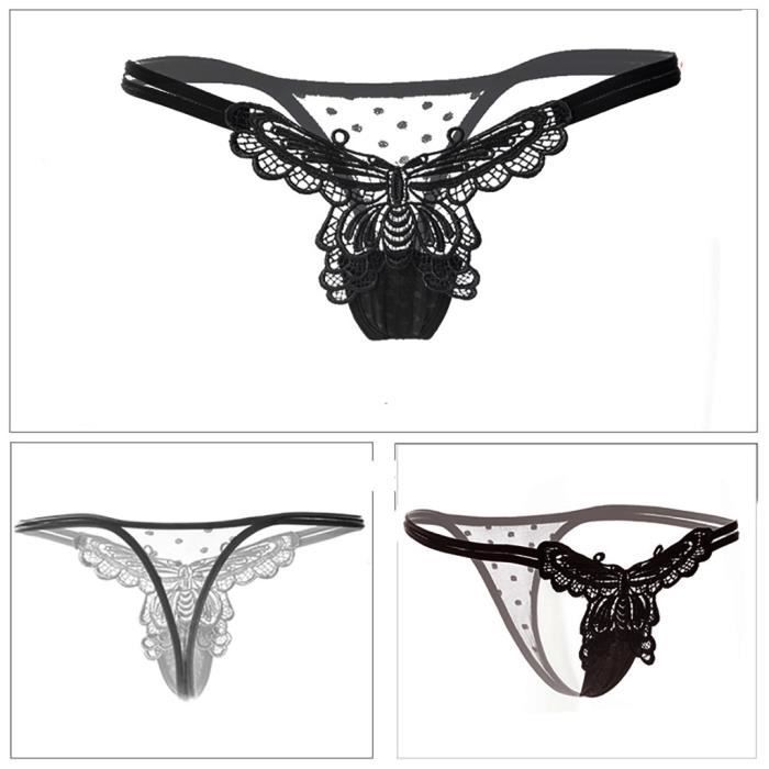String Dentelle Femme Transparent - Dos Creux Avec Anneau Cœur - Lingerie Sexy Confortable