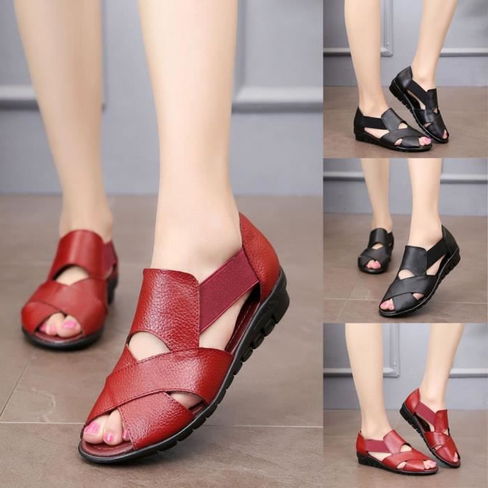 Femmes été Rome Style chaussures décontractées en cuir talon compensé bout  ouvert sandales de confort - Achat / Vente Femmes été Rome Style pas cher -  Cdiscount