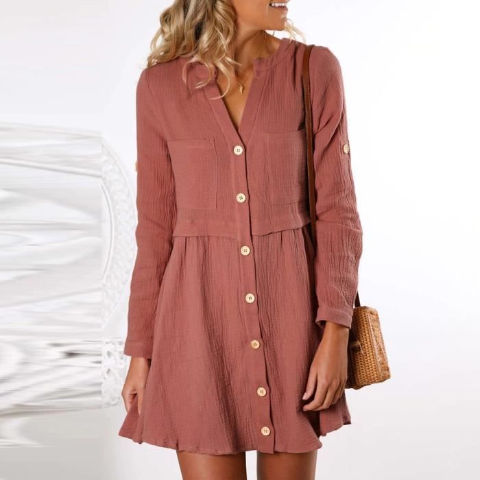 Robe chemise femme avec boutons avant et poches