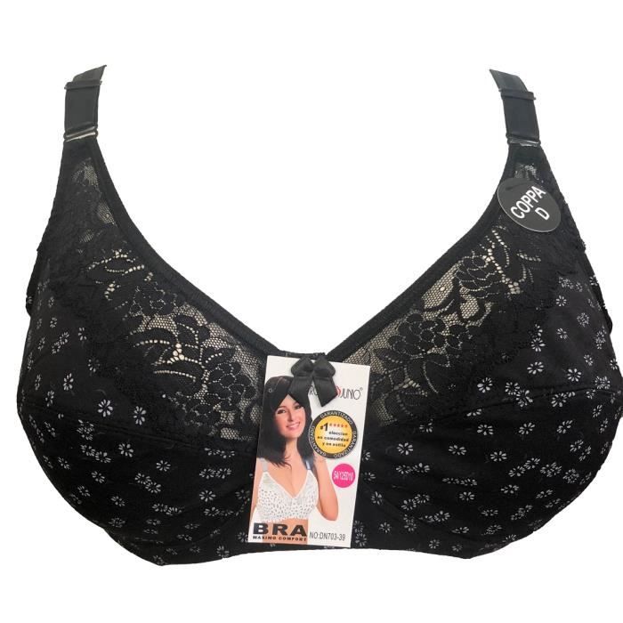 Soutien-gorge Coton Noir 90D, Broderies Fleurs, Sans Armatures, Neuf Avec étiquettes