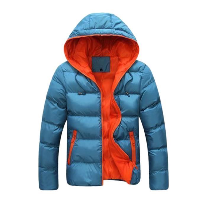 Doudoune Homme Hiver Matelassée épaisse - Capuche, Coupe Slim, Brillante - Pour Sport, Extérieur, Grand Froid
