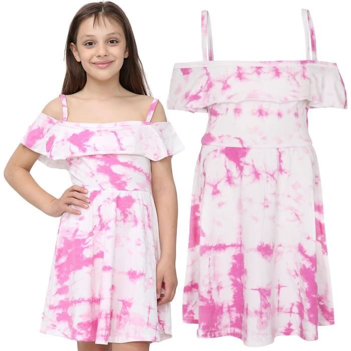 Enfants Filles Tie Dye Imprimé à robe épaules dénudées 5-13 Ans