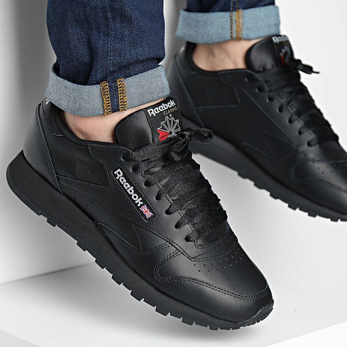 Baskets Homme REEBOK Classic Leather Cuir Noir Lacets