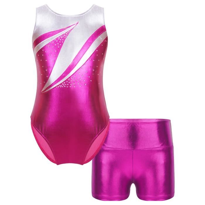 Justaucorps Danse Ranrann Fille Avec Short - Strass & Maille - Tenue Gymnastique 5-16 Ans - Pour Spectacle