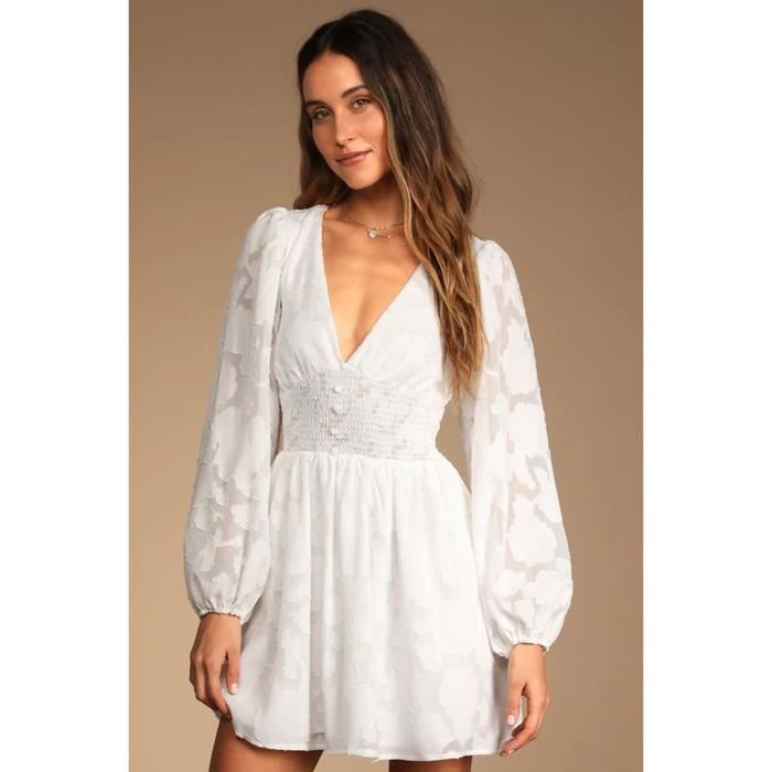 Robe Dentelle delicate mode fleur a manches longues belle femme - blanc NYSTORE Blanc 