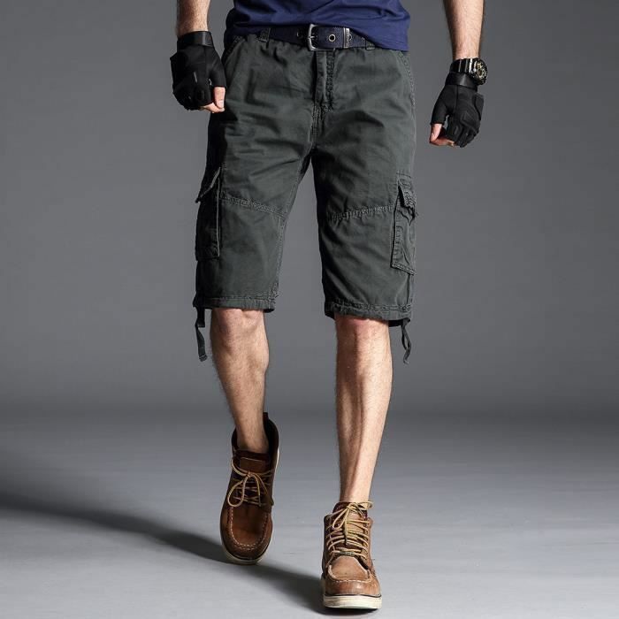 Short Cargo Homme été - Coton élastique, Coupe Baggy, Multiples Poches - Taille S à 4XL - Pour Randonnée, Travail, Loisirs