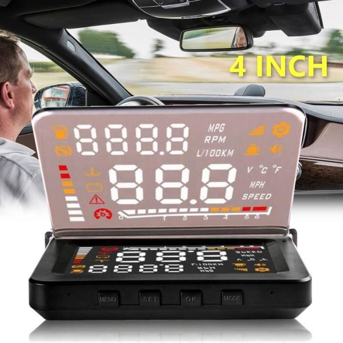 Affichage Tête Haute HUD Universel Pour Voiture - Connexion OBD - Alerte Survitesse Et Panne - Affichage Vitesse, Régime, Température - Projection Pare-brise