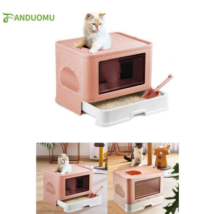 Meilleurs prix pour Bac à litière pliable pour chat - Très grand espace - Maison de toilette pour chats - Rose