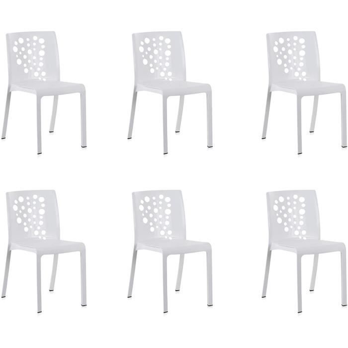 Lot de 6 chaises de jardin empilables en résine coloris blanc - Longueur 48 x Profondeur 54 x Hauteur 81 cm