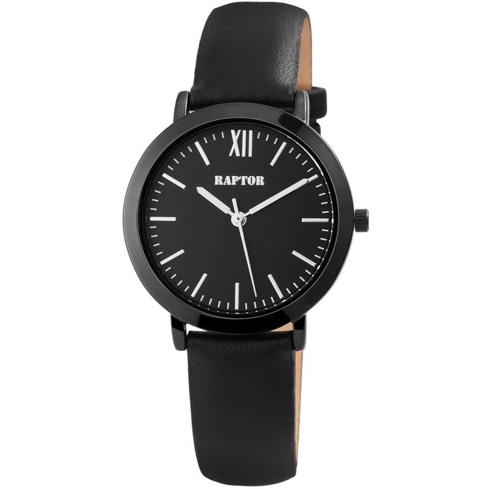 Montre femme - RAPTOR - Gesina - Cuir noir - Boîtier métal 35 mm - Étanchéité 3 ATM