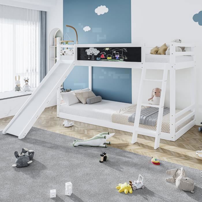 Lit superposé enfant – certifié en747 – avec toboggan et échelle – bois