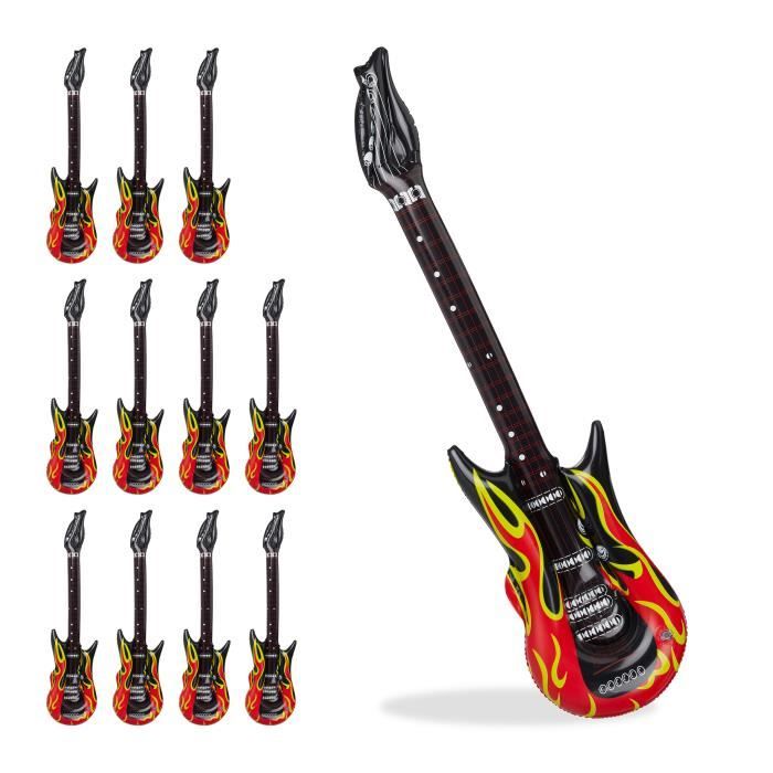 12x Aufblasbare Gitarre Flames Air Guitar Aufblasgitarre Luftgitarre E-Gitarre 