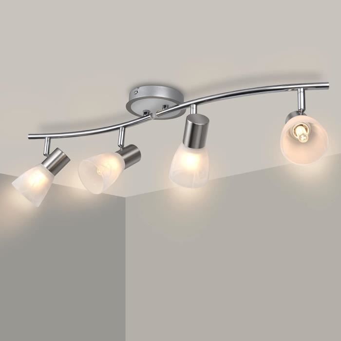 Plafonnier Led 4 Spot Orientables, Spots De Plafond Verre Abat-Jour ...