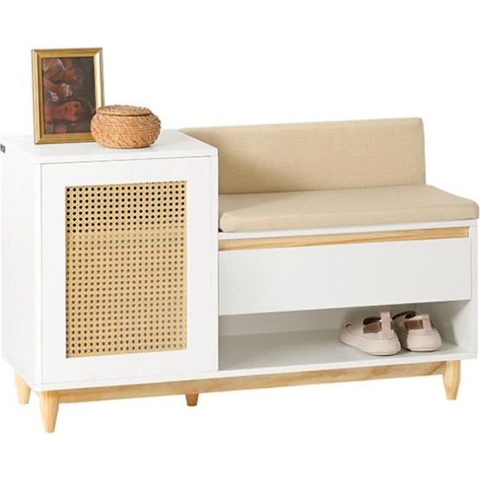 Banc à Chaussures | Meuble à Chaussures VIGO Blanc 106x35x45 Cm Bois Massif De Pin Cfw65417 90584092