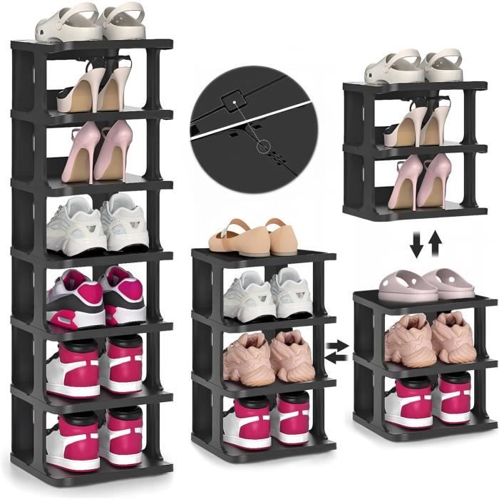 zlpbao etagere chaussure 7 niveaux, empilable meuble chaussure en plastique rangement chaussure pour 7 paires, boite peu encombr36