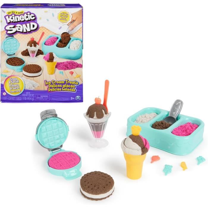Kinetic Sand Bac à Sable Magique 454 G + 4 Accessoires – Sable Qui Ne Sèche Pas, Sculpte, Coupe, Moule – Activité Sensorielle Et Créative Dès 3 Ans, Coloris Aléatoire