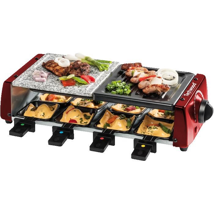 Raclette Grill Plancha Pierre de Cuisson Techwood TRGP 885 Inclus : 8 Poêlons Coloris