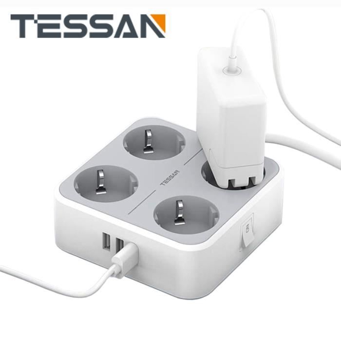 TESSAN Prise USB Multiple, Multiprise Murale 3 Prises avec 2 Ports