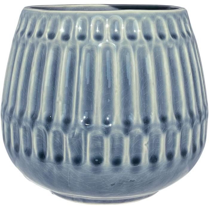 Pot De Fleur En Céramique Pino - Diamètre 13.5 Cm - Émail Craquelé Style Rétro - Vert - Sans Trou De Drainage