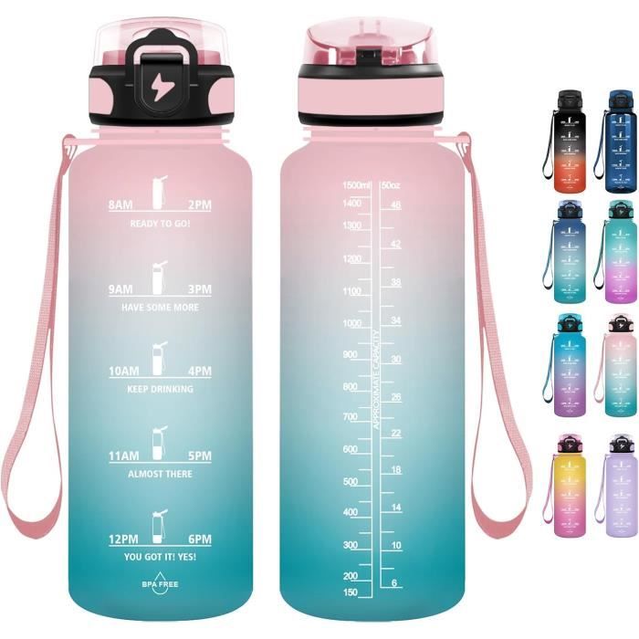 Gourde Sport Motswedi 1L Anti-fuite - Avec Indicateur De Temps, Sans BPA, Sangle De Transport - Pour Fitness, Yoga, Randonnée
