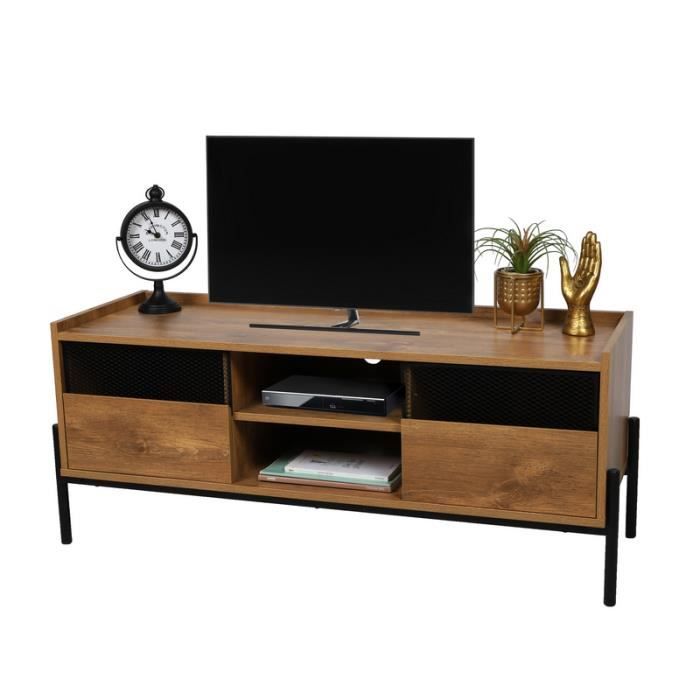 meubles tv - meuble tv " helio" - noir/marron - l 115 x l 39 x h 47 cm