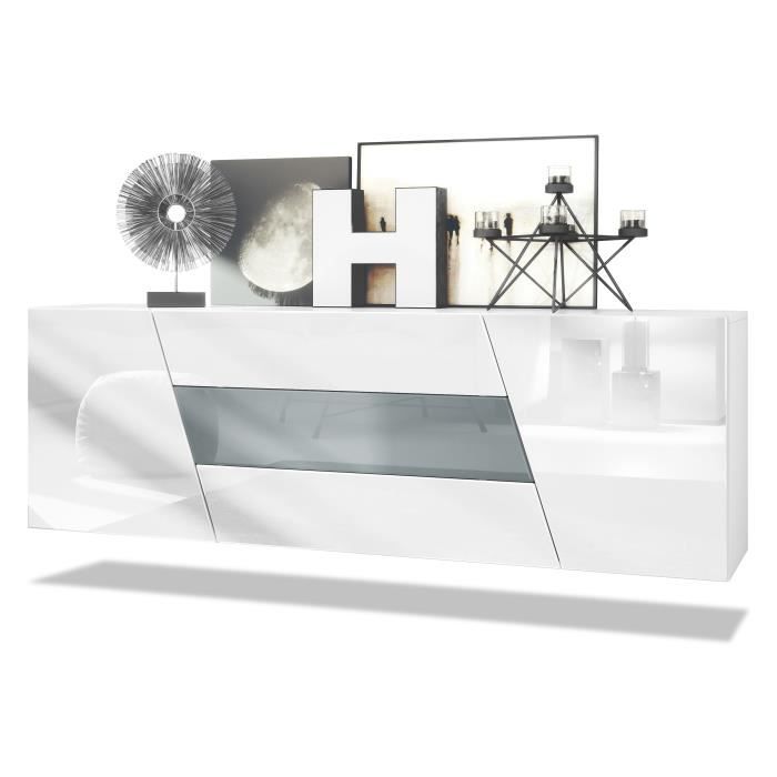 Buffet Houston - VLADON - 2 portes 3 tiroirs - Blanc mat - Blanc brillant - Gris haute brillance Buffet Houston - VLADON - 2 portes 3 tiroirs - Blanc mat - Blanc brillant - Gris haute brillance