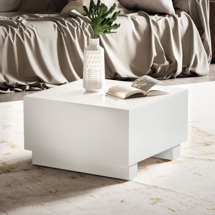 Table Basse - WOHNLING - Modèle Carré - Blanc Brilliant - 60x60x35 cm - Design Moderne Table Basse - WOHNLING - Modèle Carré - Blanc Brilliant - 60x60x35 cm - Design Moderne