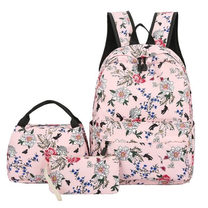 Cartable 3 En 1 Fille Primaire - Sac à Dos École Imperméable + Sac Lunch + Trousse (Fuchsia)