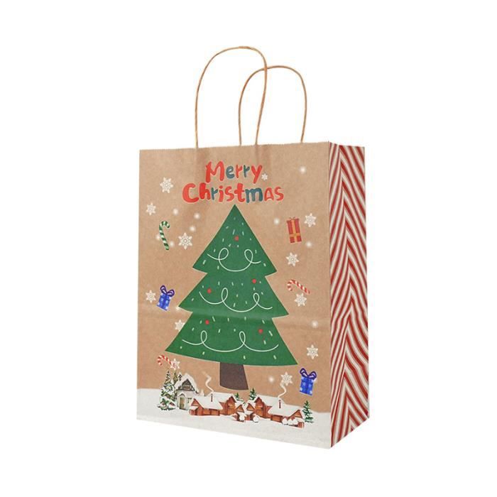 24 Sacs-cadeaux Noël En Papier Kraft – 21x15x8 Cm, Avec Poignées