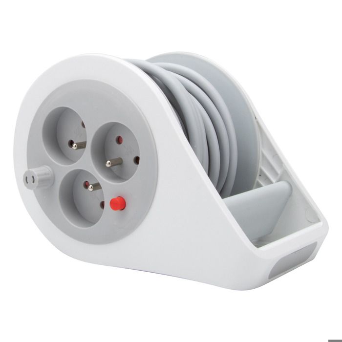 ZENITECH Mini enrouleur couleur 16A 2P+T 3 prises 7 m - Gris
