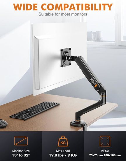 Ibergrif Bras Double Écran PC 13-32 Pouces - Support Gaz Réglable MA001-2 VESA 75/100