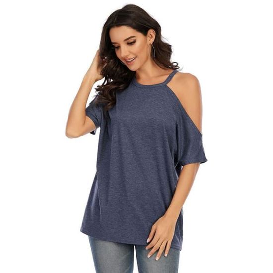 T Shirt Femme epaule Denudee Grande Taille Marque Modele Couleur Bleu Coupe Regular Manches courtes Bleu Cdiscount Pret a Porter