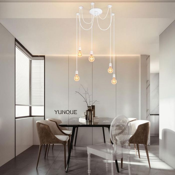 WOTTES Lustre Industriel Moderne - Suspension Luminaire Abat-jour 22cm E27, Lampe Suspendue Vintage Métal Pour Salon, Cuisine Et Chambre (1Pcs Blanc)
