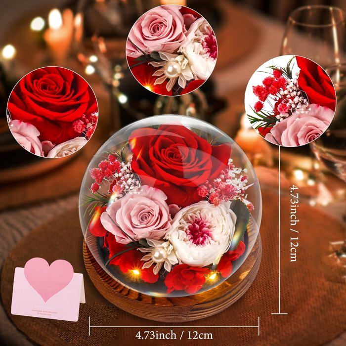 Coffret Rose Eternelle avec Bijoux, Cadeau Fleur Rose Conservée à Main, Cadeau Femme pour Elle Noël,Saint-Valentin,Fête des mères - Maison