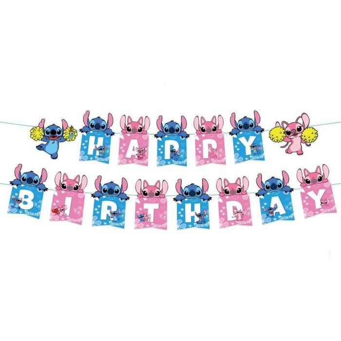 Déco Anniversaire Lilo Et Stitch - Bannière Joyeux Anniversaire 3m - Thème Hawaïen Fleurs Ananas