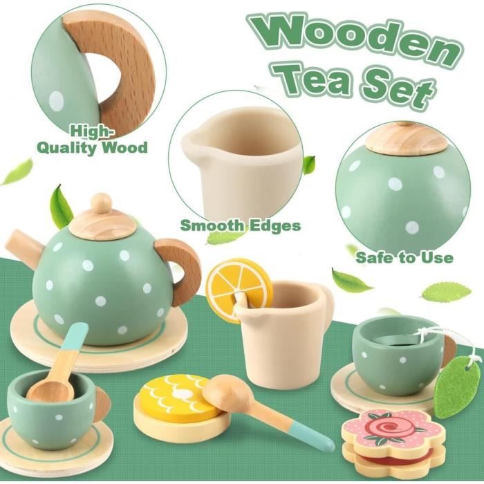 Service à thé en bois pour tout-petits, ensemble à thé pour enfants pour  filles et garçons, accessoires de cuisine, service à thé pour enfants pour