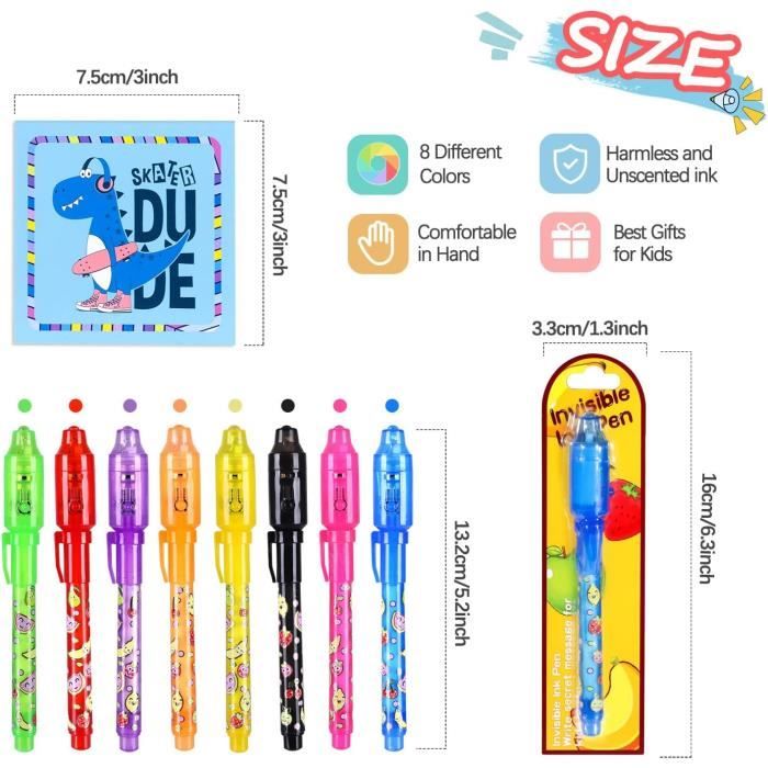 Lot De 10 Stylos à Encre Invisible UV + 10 Carnets - Cadeau Anniversaire Enfants, Jeux D'espionnage, Récompenses Scolaires