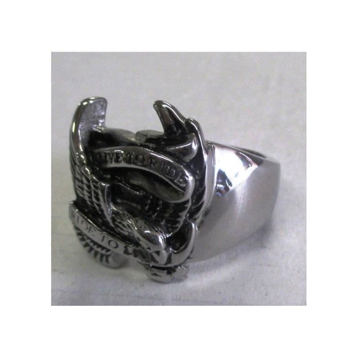 Chevaliere live to ride aigle 9US inox bague homme biker motard