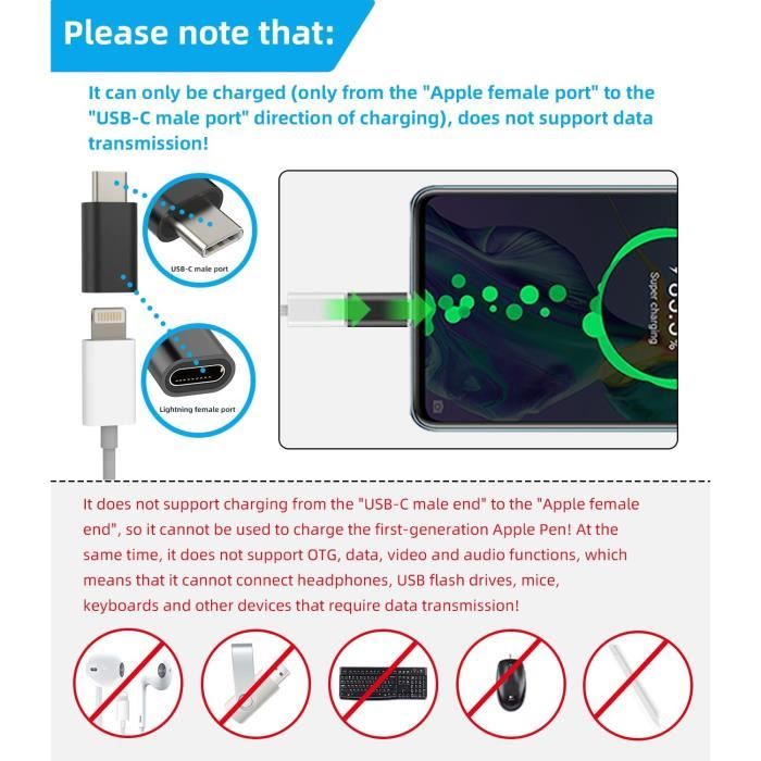 Adaptateur femelle Lightning vers USB-C mâle (lot de 2), adaptateur USB C Lightning, adaptateur de transfert de données pour iPhone série 16 et 15, MacBook, ne fonctionne pas avec Audio/OTG - Gris Adaptateur femelle Lightning vers USB-C mâle (lot de 2), adaptateur USB C Lightning, adaptateur de transfert de données pour iPhone série 16 et 15, MacBook, ne fonctionne pas avec Audio/OTG - Gris