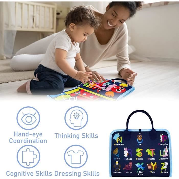 POWZOO Busy Board ontessori,Jouet Cadeau 9 en 1,Planche d'Activités