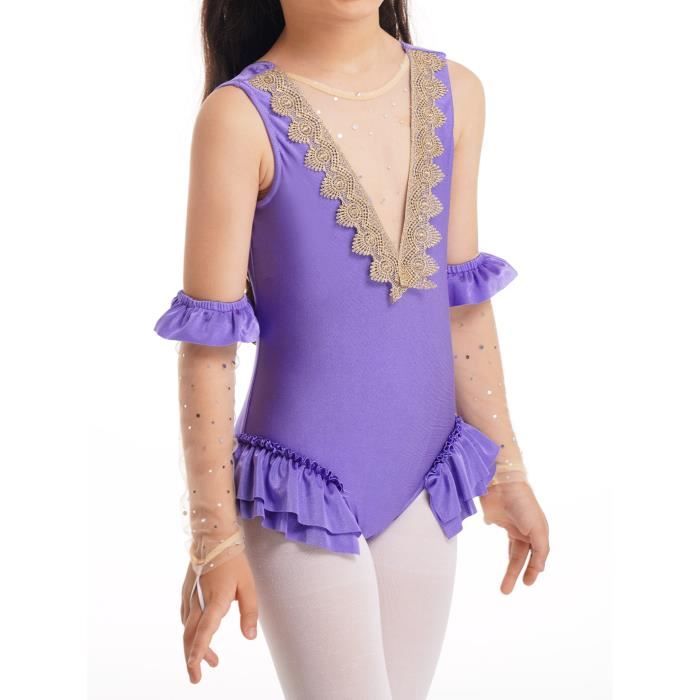 Justaucorps Gymnastique Fille Manches Longues – Costume Danse Élastique Imprimés Colorés 3-14 Ans, Respirant Et Confortable