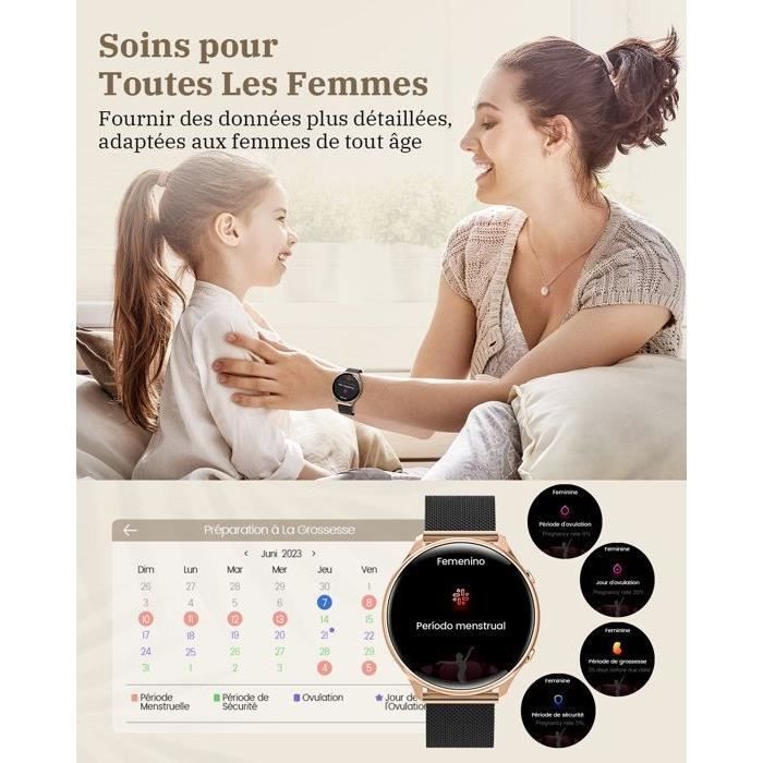 NAIXUES Montre Connectée Femme avec Appel Bluetooth 5.3 Suivi des  Règles/120+ Sport/SpO2/Sommeil/Tension Artérielle Podometre IP68 -  Cdiscount Téléphonie